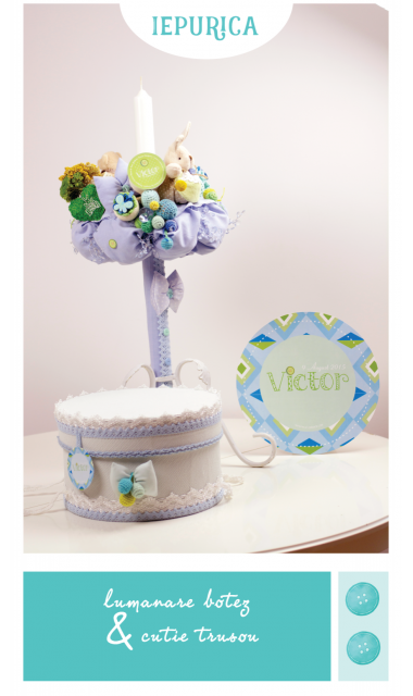 Lumanare de botez pentru baieti albastra cu iepuras, 65x4 cm, Blue Bunny 3
